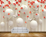 Avikalp MWZ1455 Red Flowers Butterflies 3D HD Wallpaper