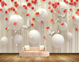 Avikalp MWZ1455 Red Flowers Butterflies 3D HD Wallpaper
