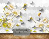 Avikalp MWZ1458 White Green Flowers Butterflies 3D HD Wallpaper