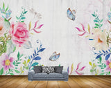 Avikalp MWZ1465 White Pink Flowers Butterflies Leaves 3D HD Wallpaper