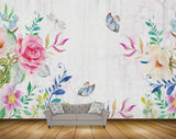Avikalp MWZ1465 White Pink Flowers Butterflies Leaves 3D HD Wallpaper