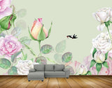Avikalp MWZ1466 White Pink Flowers Birds 3D HD Wallpaper