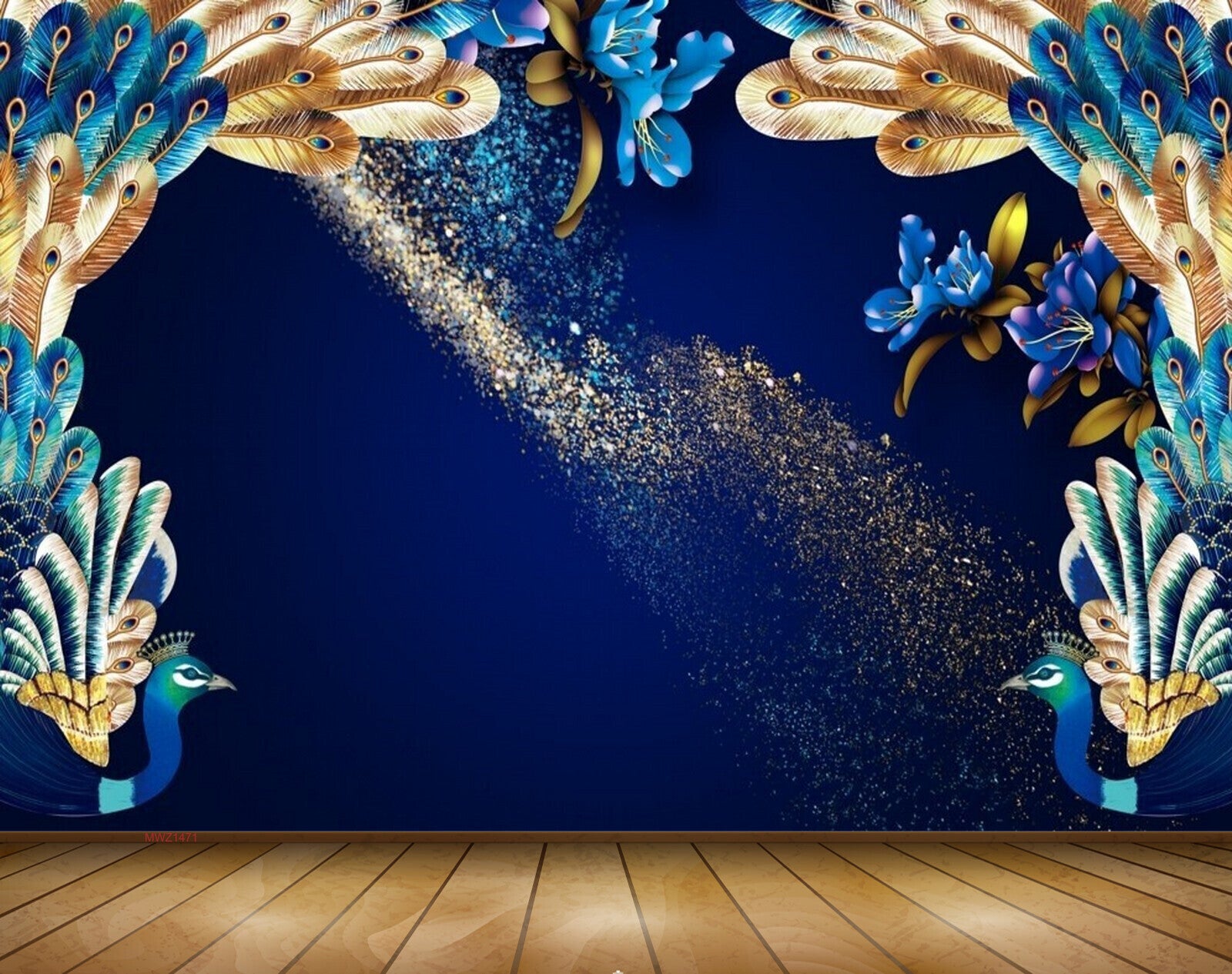 Avikalp MWZ1471 Peacocks Violet Blue Flowers 3D HD Wallpaper