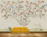 Avikalp MWZ1472 Blue White Flowers Tree Leaves Birds 3D HD Wallpaper