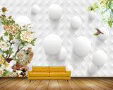 Avikalp MWZ1474 White Orange Flowers Birds 3D HD Wallpaper