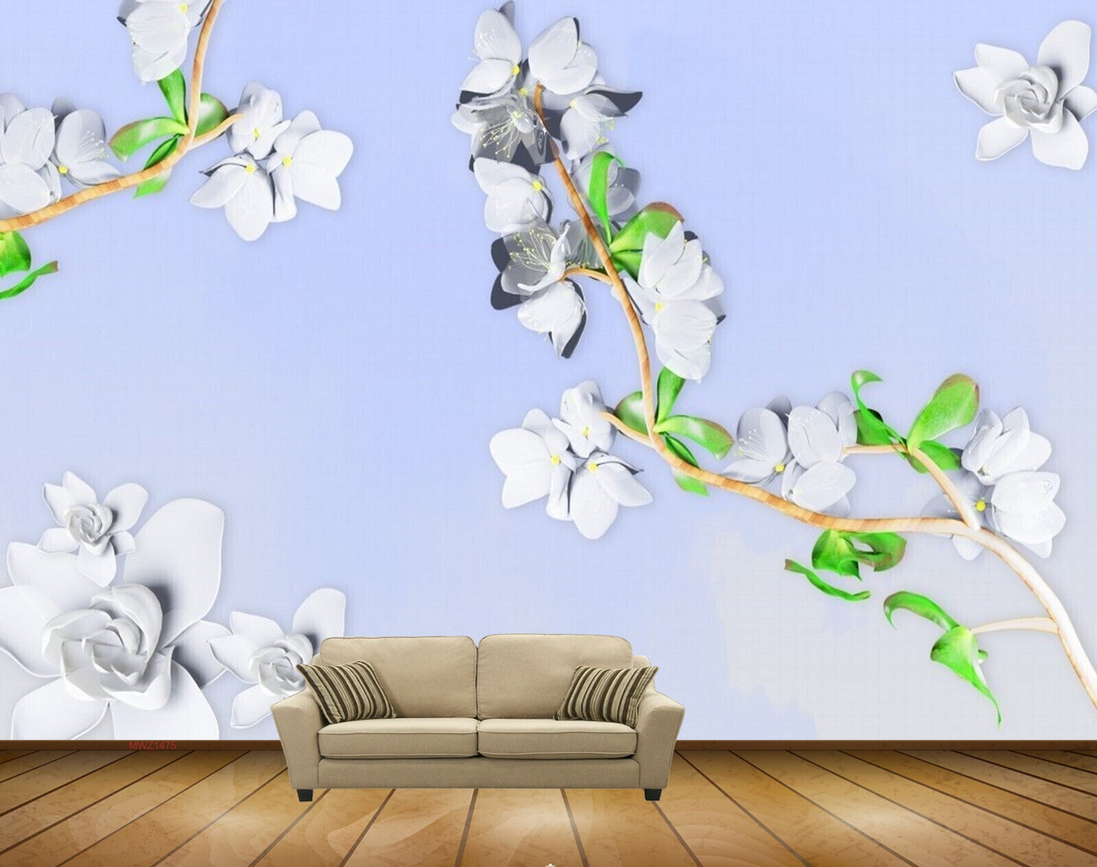 Avikalp MWZ1475 White Flowers Plants 3D HD Wallpaper