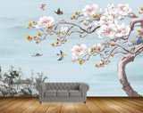 Avikalp MWZ1476 Pink Flowers Tree Birds Plants 3D HD Wallpaper