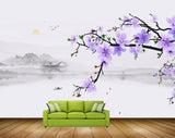 Avikalp MWZ1478 Purple Flowers Birds Butterflies 3D HD Wallpaper