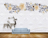 Avikalp MWZ1479 Yellow Silvered Flowers Deers 3D HD Wallpaper