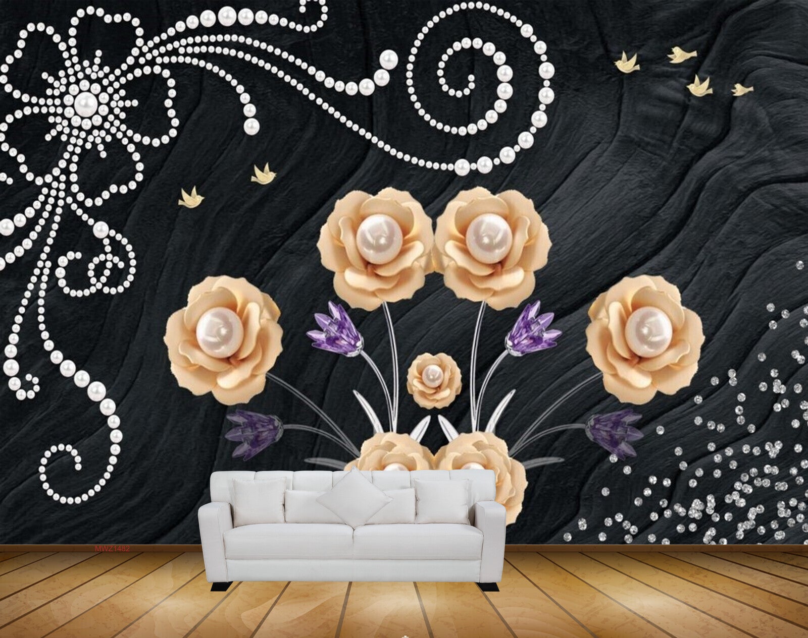 Avikalp MWZ1482 Orange Purple Flowers Birds 3D HD Wallpaper