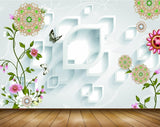 Avikalp MWZ1484 Pink White Green Flowers Butterflies 3D HD Wallpaper