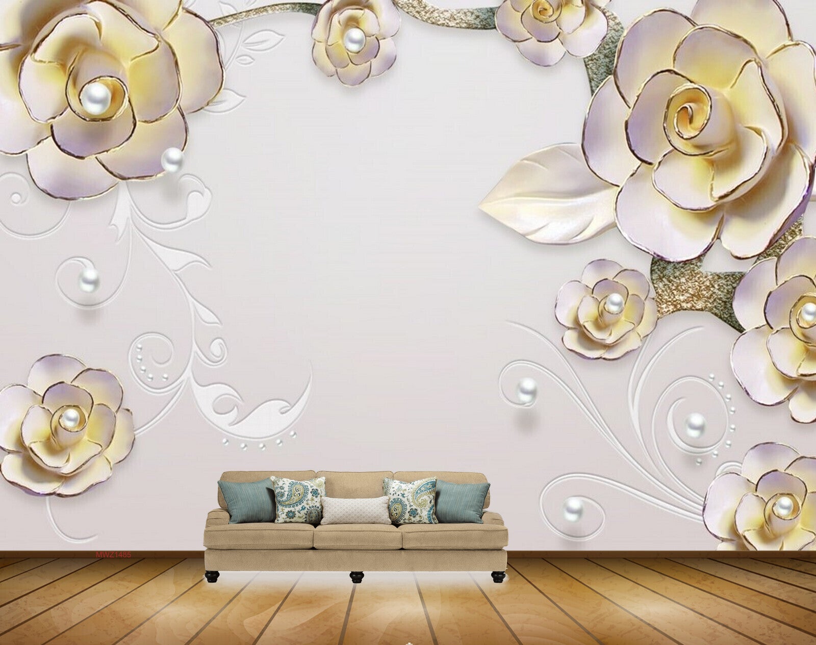 Avikalp MWZ1485 White Pink Flowers Leaves HD Wallpaper