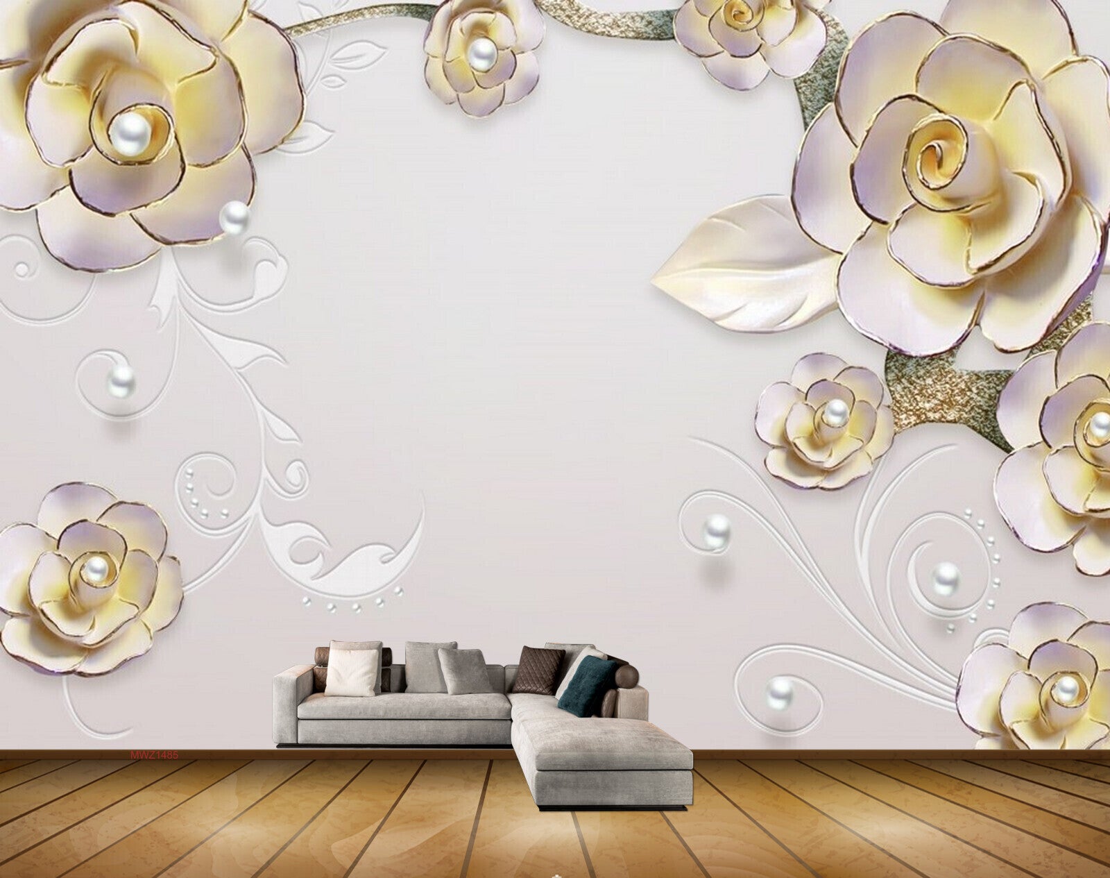 Avikalp MWZ1485 White Pink Flowers Leaves 3D HD Wallpaper