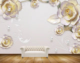 Avikalp MWZ1485 White Pink Flowers Leaves 3D HD Wallpaper