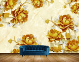 Avikalp MWZ1490 Golden Flowers Leaves 3D HD Wallpaper