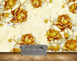 Avikalp MWZ1490 Golden Flowers Leaves 3D HD Wallpaper