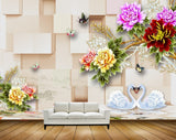 Avikalp MWZ1492 Pink Red Yellow Flowers Butterflies Cranes 3D HD Wallpaper