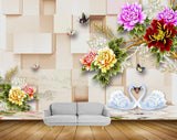 Avikalp MWZ1492 Pink Red Yellow Flowers Butterflies Cranes 3D HD Wallpaper