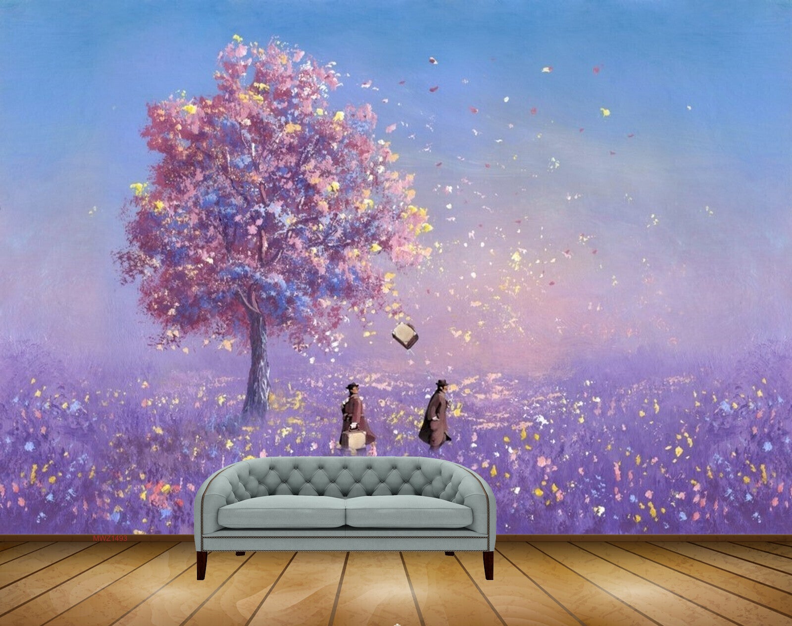 Avikalp MWZ1493 Pink Purple Flowers Butterflies HD Wallpaper