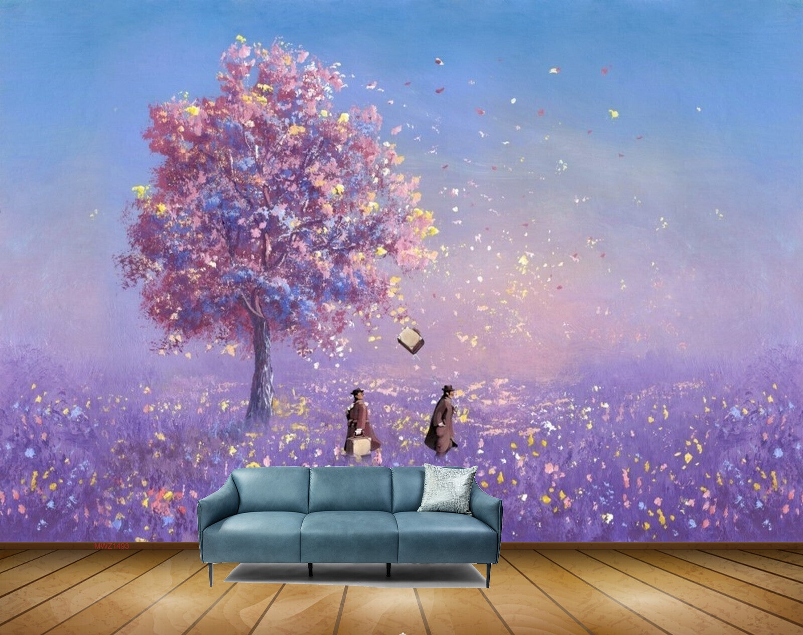 Avikalp MWZ1493 Pink Purple Flowers Butterflies 3D HD Wallpaper