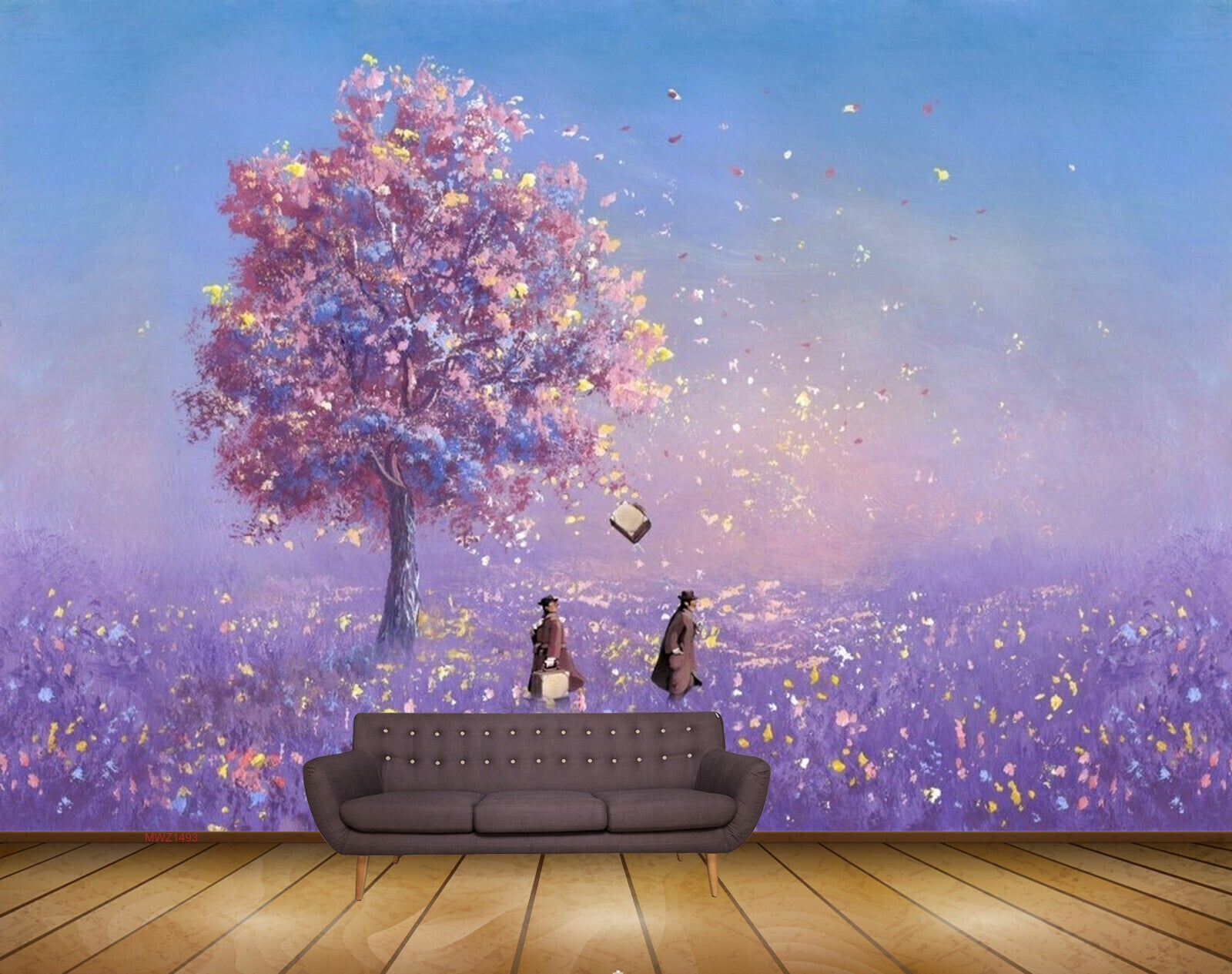 Avikalp MWZ1493 Pink Purple Flowers Butterflies 3D HD Wallpaper