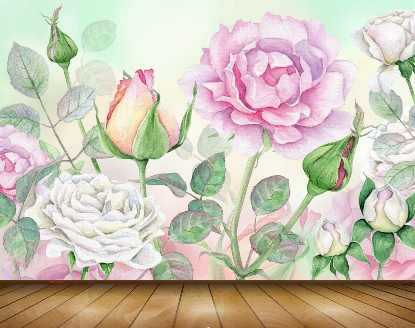 Avikalp MWZ1495 Pink White Rose Flowers Leaves 3D HD Wallpaper