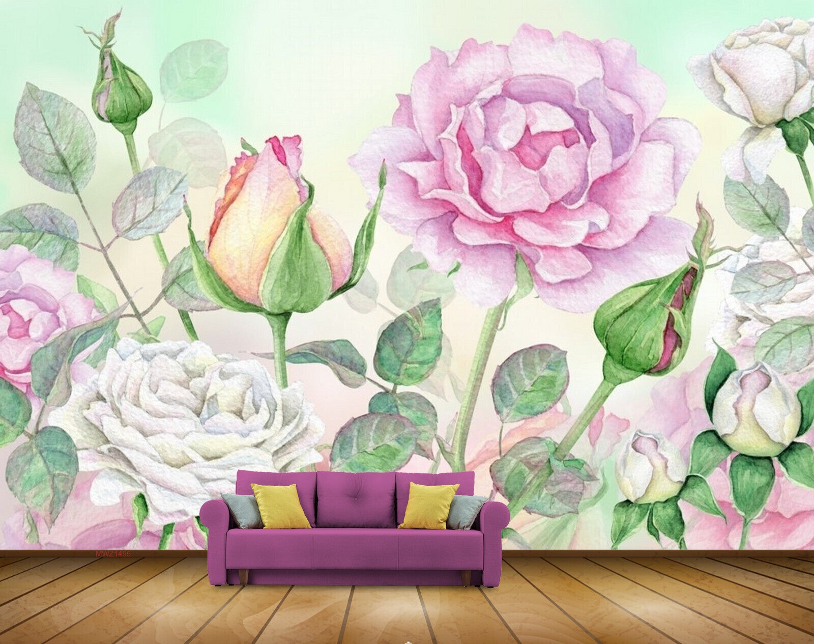 Avikalp MWZ1495 Pink White Rose Flowers Leaves 3D HD Wallpaper