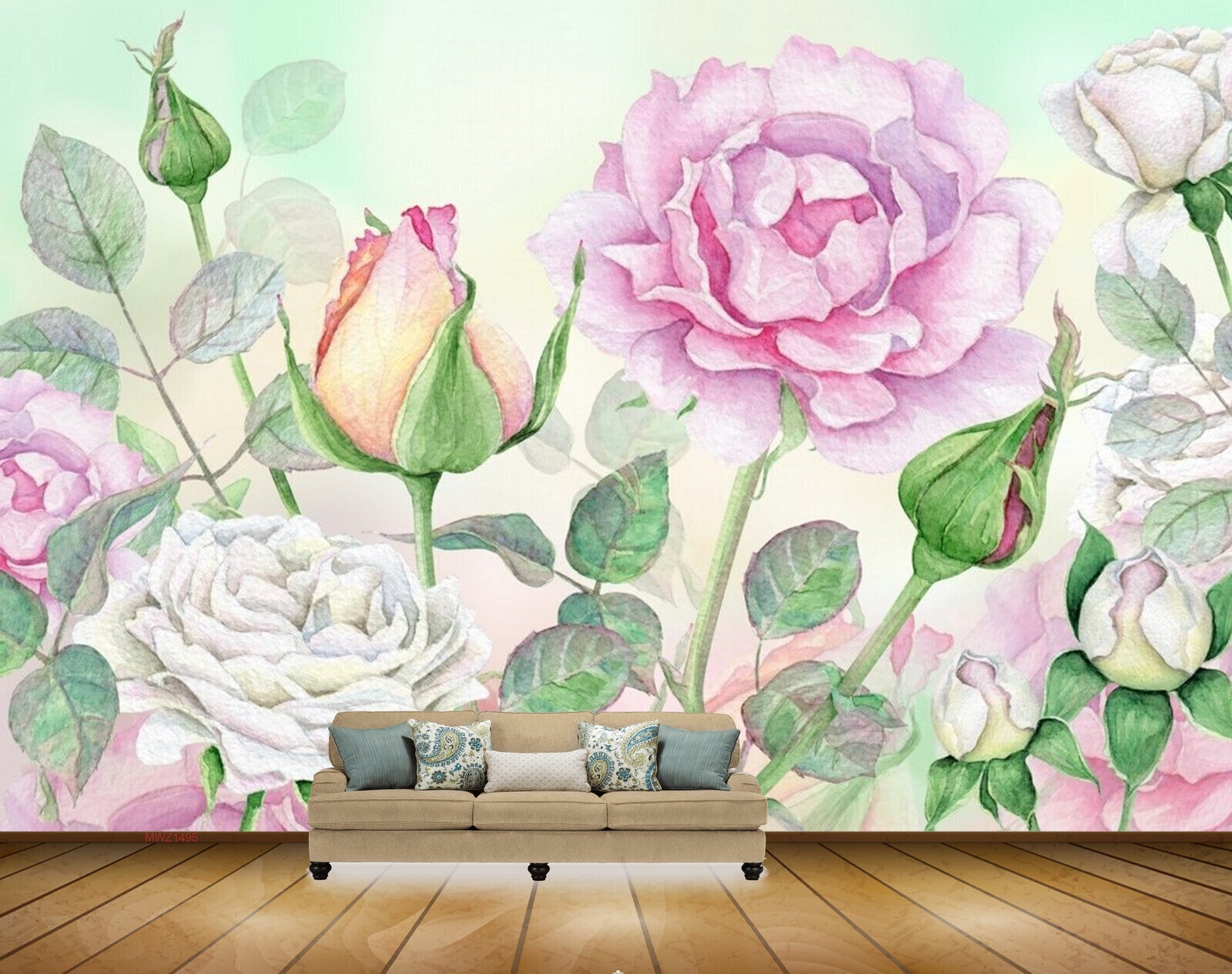 Avikalp MWZ1495 Pink White Rose Flowers Leaves 3D HD Wallpaper