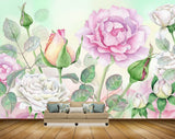 Avikalp MWZ1495 Pink White Rose Flowers Leaves 3D HD Wallpaper