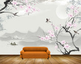 Avikalp MWZ1496 Pink White Flowers Boats Birds HD Wallpaper