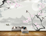 Avikalp MWZ1496 Pink White Flowers Boats Birds 3D HD Wallpaper