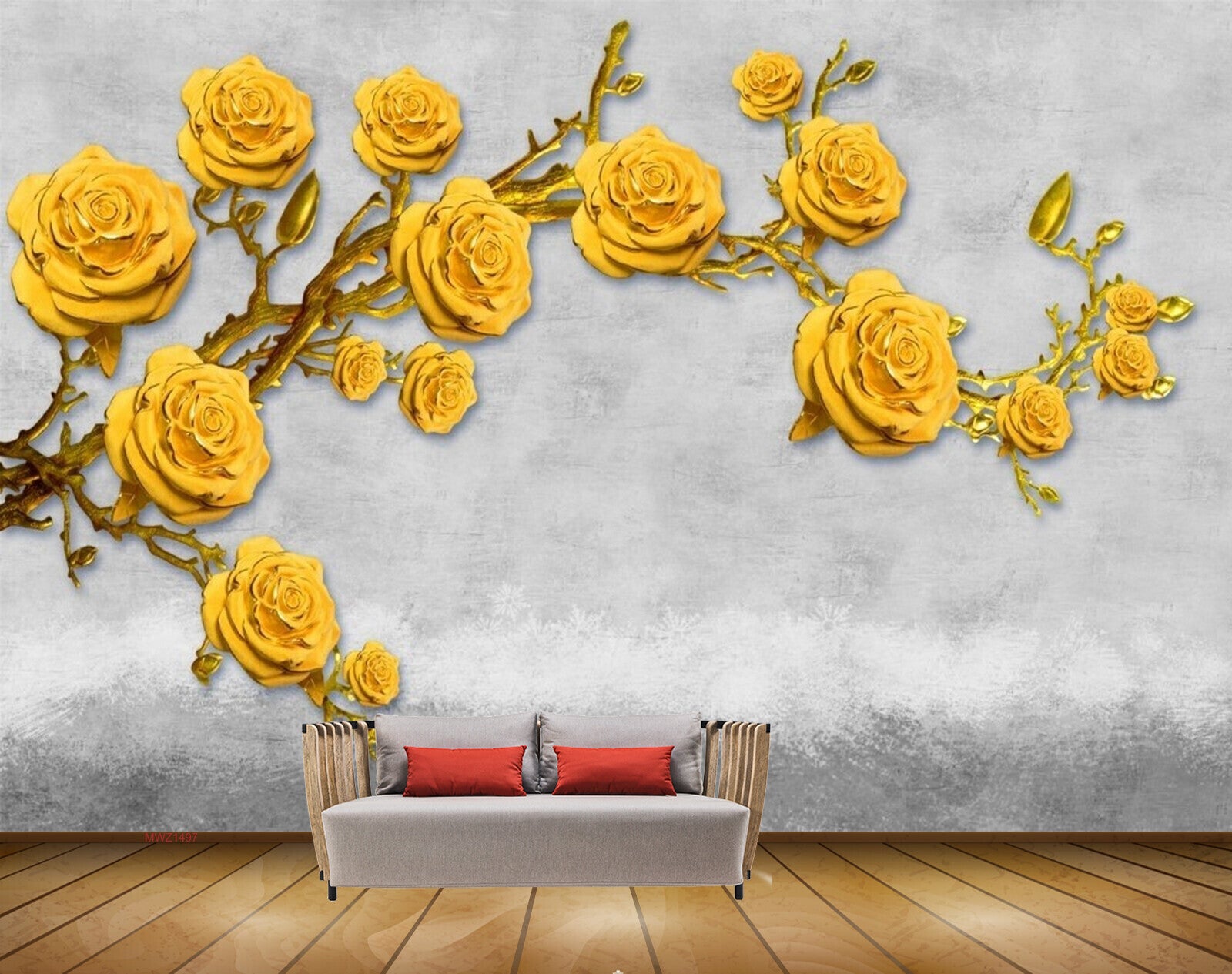 Avikalp MWZ1497 Yellow Rose Flowers Branches 3D HD Wallpaper