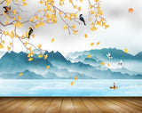 Avikalp MWZ1499 Yellow Flowers Birds Mountains 3D HD Wallpaper