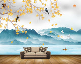 Avikalp MWZ1499 Yellow Flowers Birds Mountains 3D HD Wallpaper