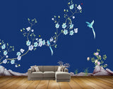 Avikalp MWZ1500 White Blue Flowers Birds Plants 3D HD Wallpaper