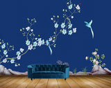 Avikalp MWZ1500 White Blue Flowers Birds Plants 3D HD Wallpaper