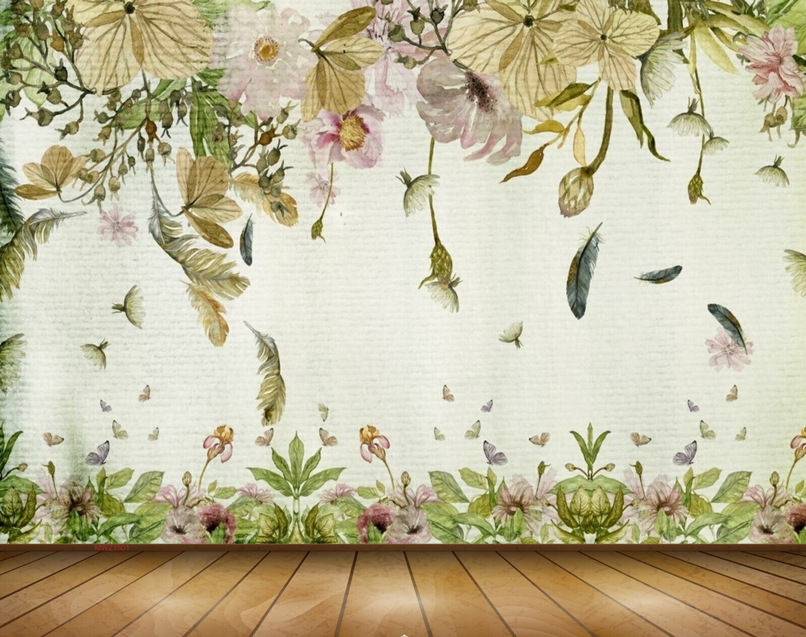 Avikalp MWZ1501 Green Flowers Leaves Plants 3D HD Wallpaper