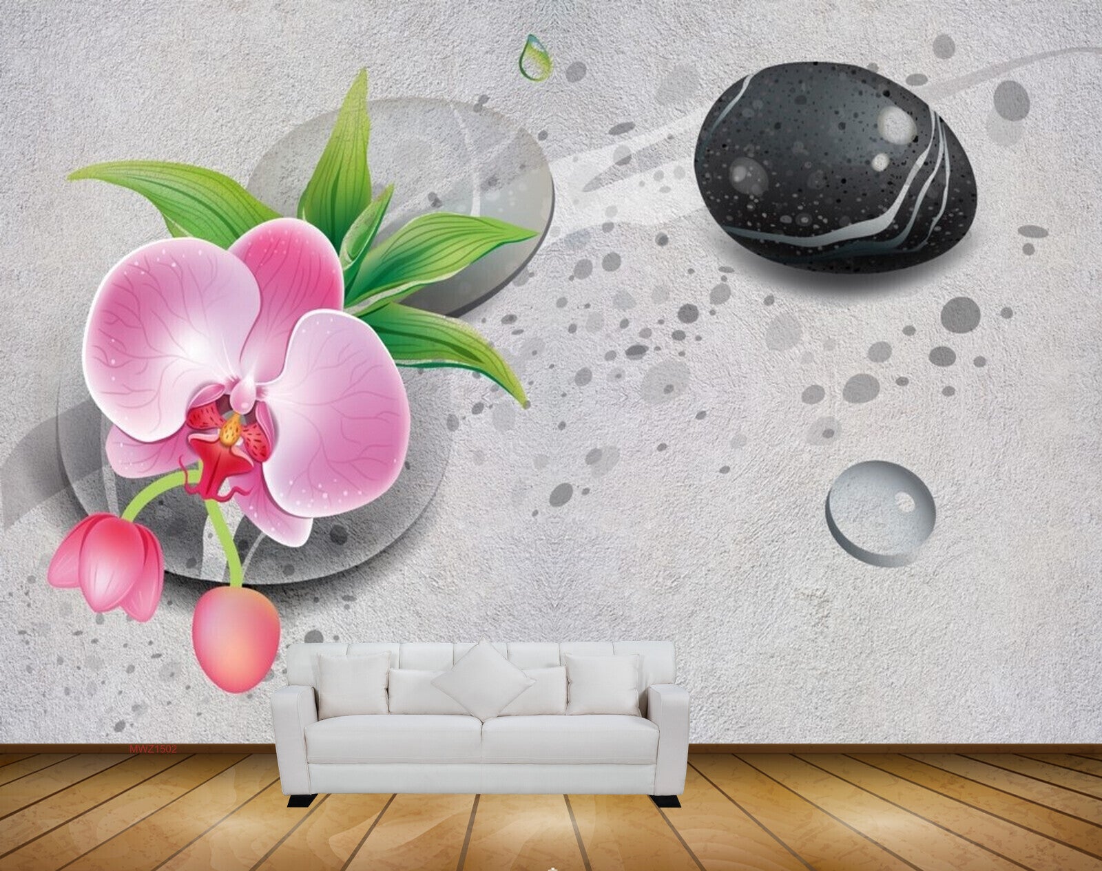 Avikalp MWZ1502 Pink Flowers Stones Plants 3D HD Wallpaper