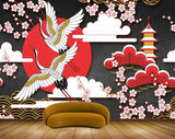 Avikalp MWZ1505 Cranes Pink White Flowers HD Wallpaper
