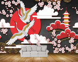 Avikalp MWZ1505 Cranes Pink White Flowers 3D HD Wallpaper