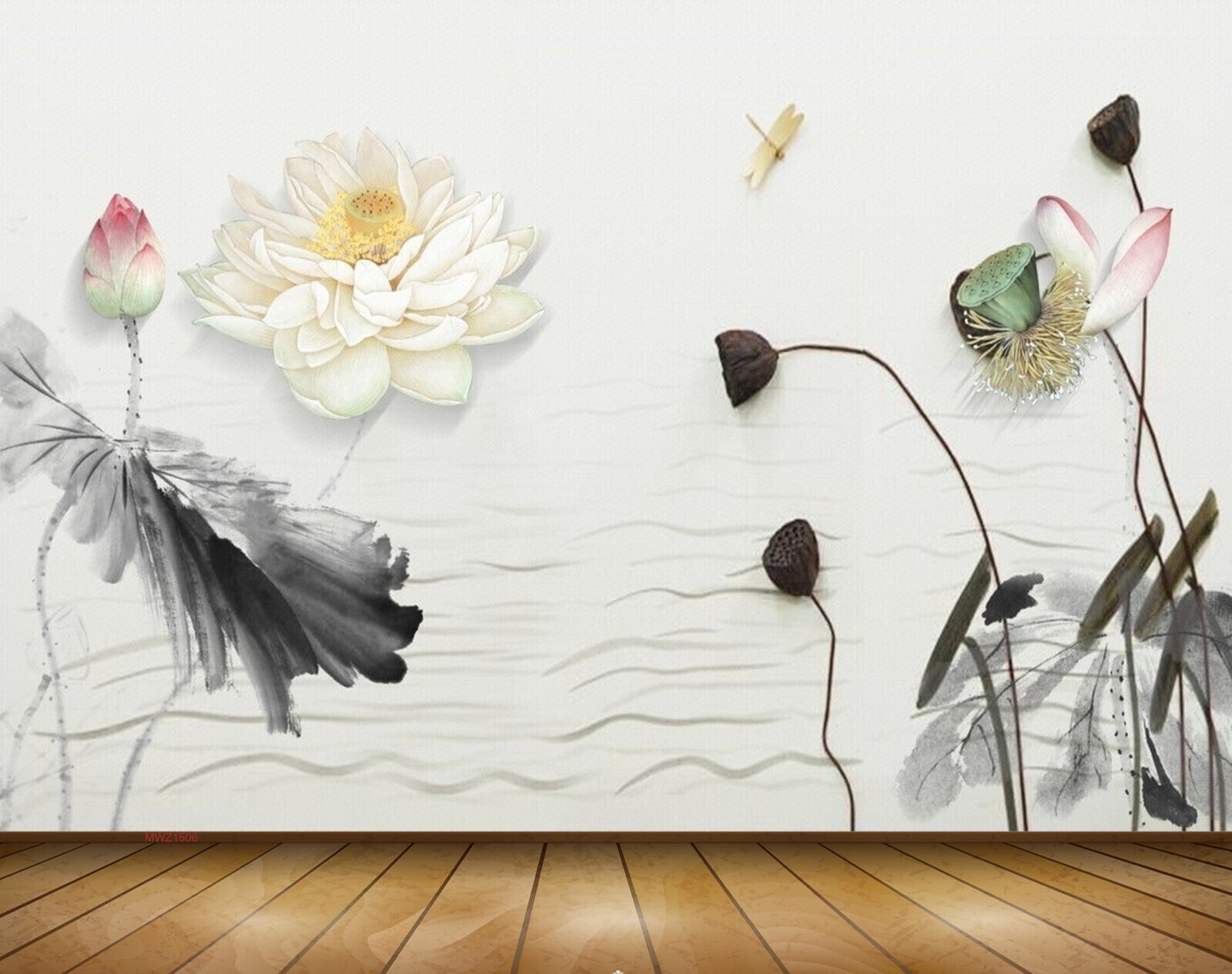 Avikalp MWZ1506 White Pink Flowers Plants Flies 3D HD Wallpaper