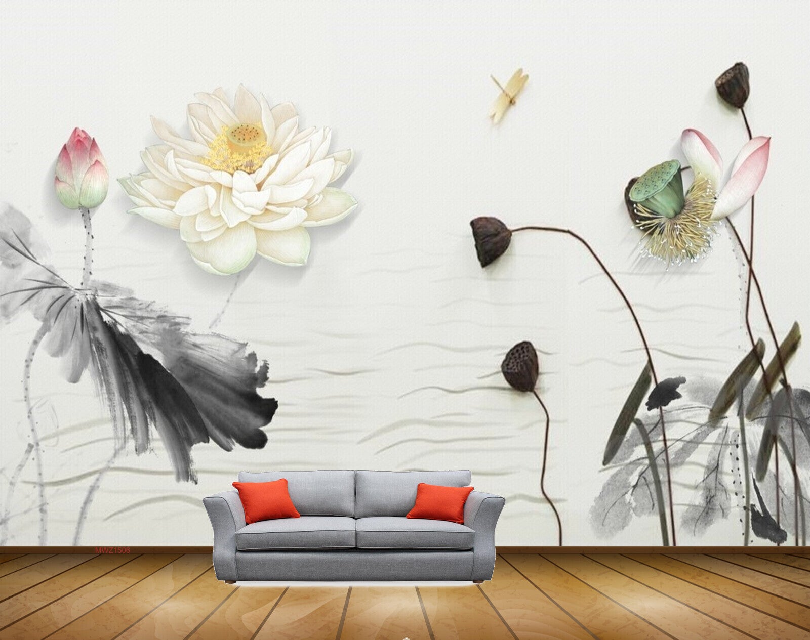 Avikalp MWZ1506 White Pink Flowers Plants Flies 3D HD Wallpaper