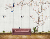 Avikalp MWZ1507 Pink White Flowers Birds Tree 3D HD Wallpaper
