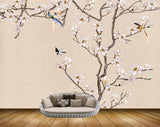 Avikalp MWZ1509 White Pink Flowers Tree Birds 3D HD Wallpaper
