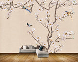 Avikalp MWZ1509 White Pink Flowers Tree Birds 3D HD Wallpaper