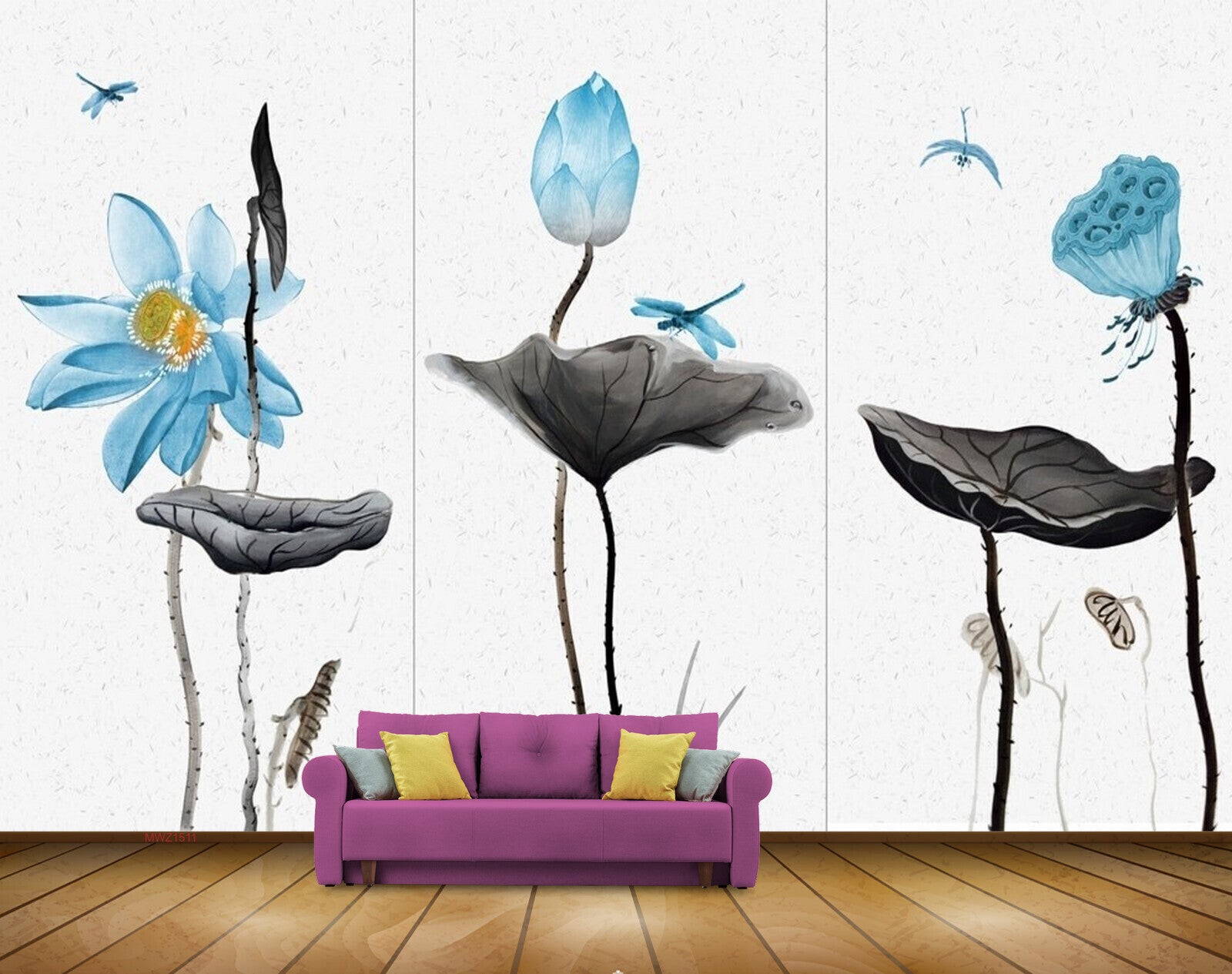 Avikalp MWZ1511 Blue Flowers Flies HD Wallpaper