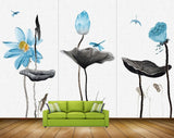 Avikalp MWZ1511 Blue Flowers Flies 3D HD Wallpaper