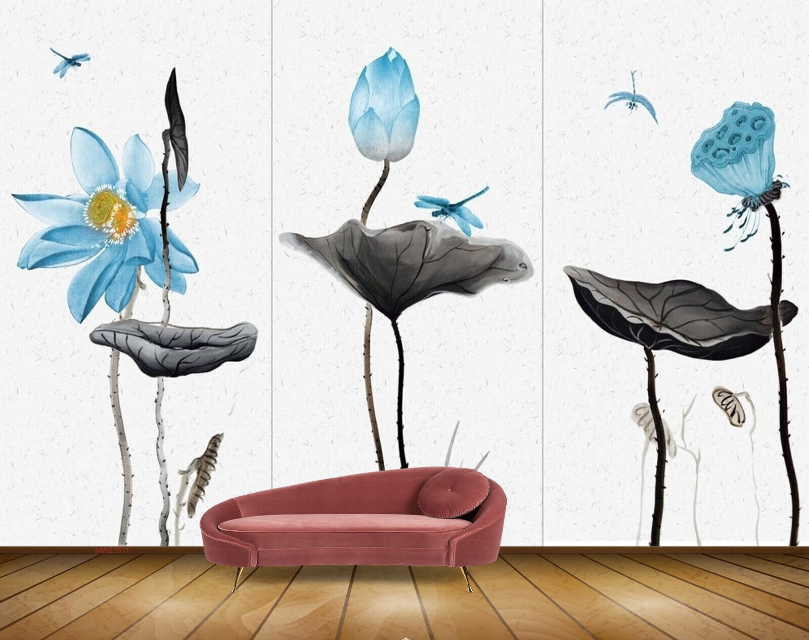 Avikalp MWZ1511 Blue Flowers Flies 3D HD Wallpaper