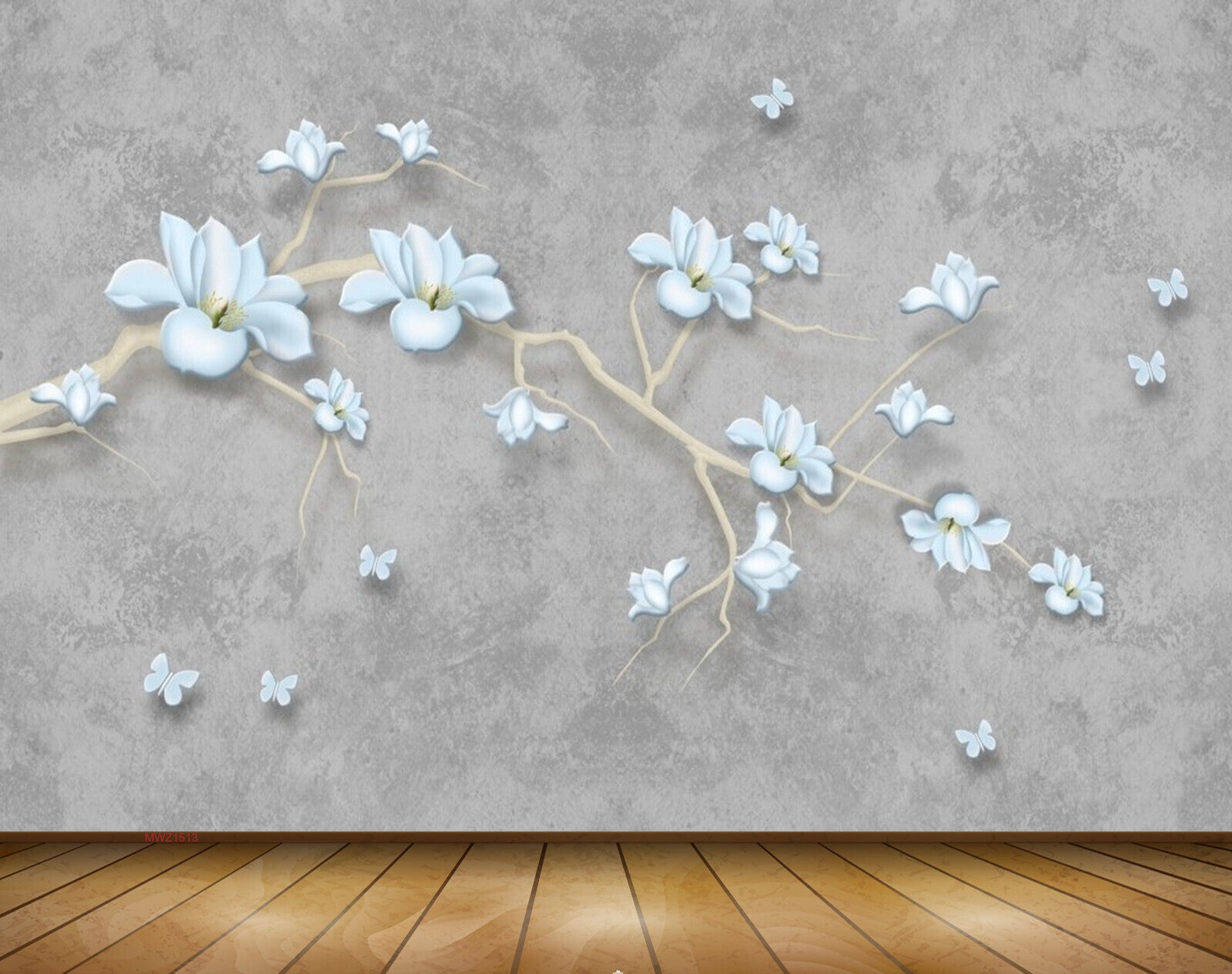 Avikalp MWZ1513 White Flowers Branches Butterflies 3D HD Wallpaper
