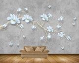 Avikalp MWZ1513 White Flowers Branches Butterflies 3D HD Wallpaper